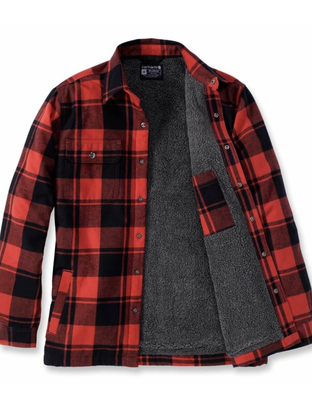 EUC Customized Carhartt Red & Black Plaid Sherpa-Lined Shirt Jacket - Large - Picture 3 of 8